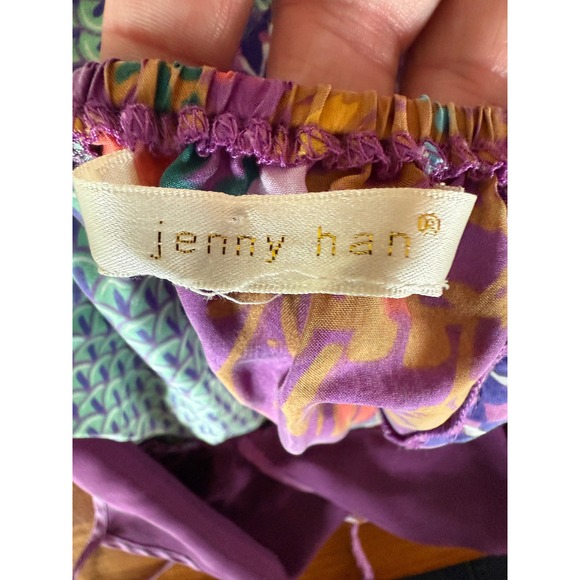 Jenny Han Purple Multicolor Patchwork Halter Maxi Dress 100% Silk Size M - Picture 3 of 5